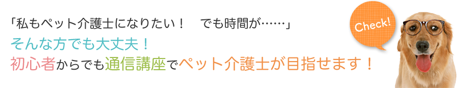 「私もペット介護士になりたい！　でも時間が・・・」そんな方でも大丈夫！初心者からでも通信講座でペット介護士が目指せます！